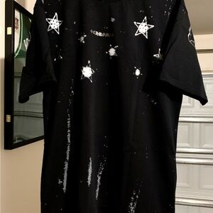 Chrome Hearts Black Tee with White Star Bleach Details